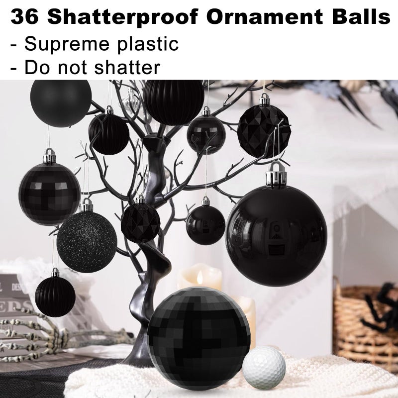 GameXcel Black Christmas Ornaments - Christmas Tree Decorations Balls Ornaments Shatterproof Hanging Shiny Balls for Christmas Wreath Garland Holiday Decor Set of 36pcs  Multi-Sizes(1.6"" 2.5"" 3.2"") - Image 3