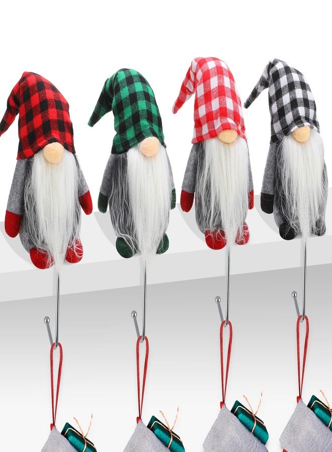Yilloog 4 Pcs Gnomes Christmas Stocking Holders for Mantle,Christmas Stocking Holder Stand Xmas Hooks Hanger for Christmas Fireplace Decorations Party Gnome Decor(Classic Style) - Image 1