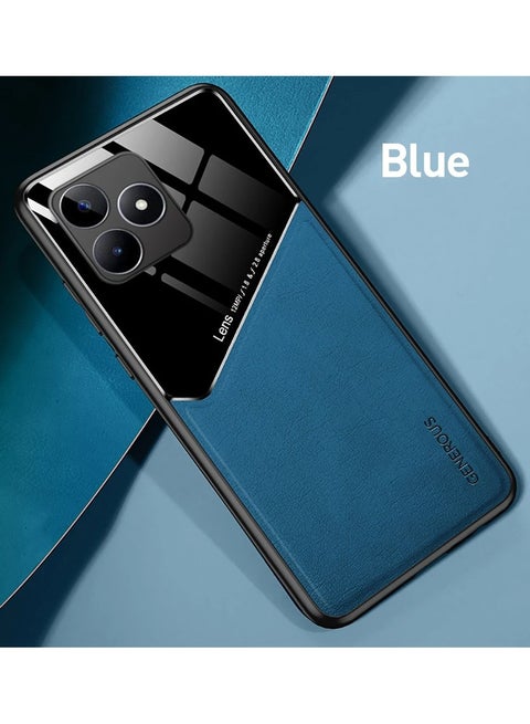 حافظة متوافقة مع Realme C53/C51/Note 50، غطاء جلدي وزجاجي فاخر مع حامل مغناطيسي للسيارة، غطاء هاتف بإطار ناعم من السيليكون (أزرق)