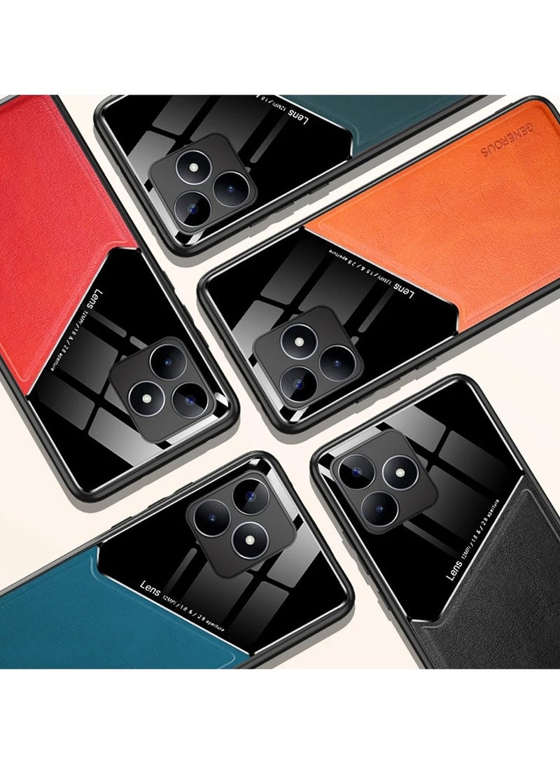 Case Compatible With Realme C53/C51/Note 50 Cover Luxury Leather And Glass With Car Magnetic Holder Phone Cover Soft Frame Silicone (Blue) - Image 2