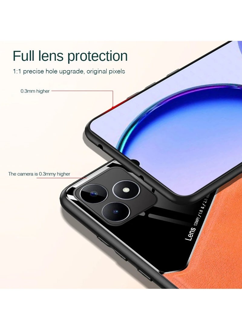 Case Compatible With Realme C53/C51/Note 50 Cover Luxury Leather And Glass With Car Magnetic Holder Phone Cover Soft Frame Silicone (Blue) - Image 3