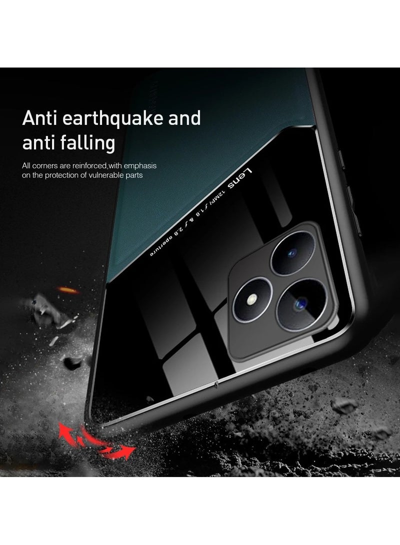 Case Compatible With Realme C53/C51/Note 50 Cover Luxury Leather And Glass With Car Magnetic Holder Phone Cover Soft Frame Silicone (Blue) - Image 5