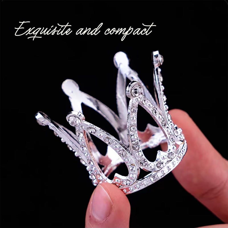 Hazyore 3 Pieces Crown Cake Topper  Princess Little Crown Heart shaped Diamond Alloy Pink Silver Crown  Mini Crown Children's Birthday Cake Baking Decoration Paper Cup Cake Decoration - Image 3