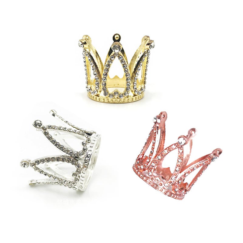 Hazyore 3 Pieces Crown Cake Topper  Princess Little Crown Heart shaped Diamond Alloy Pink Silver Crown  Mini Crown Children's Birthday Cake Baking Decoration Paper Cup Cake Decoration - Image 1