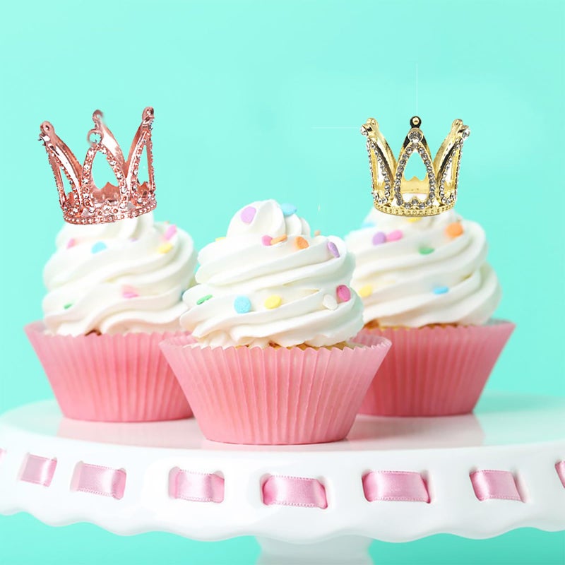 Hazyore 3 Pieces Crown Cake Topper  Princess Little Crown Heart shaped Diamond Alloy Pink Silver Crown  Mini Crown Children's Birthday Cake Baking Decoration Paper Cup Cake Decoration - Image 4