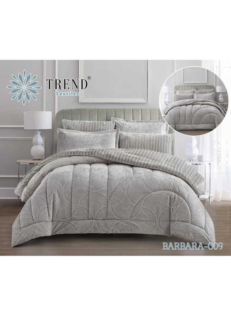 طقم مفرش VIP شتوي مخمل رصاصي نفرين 6 قطع