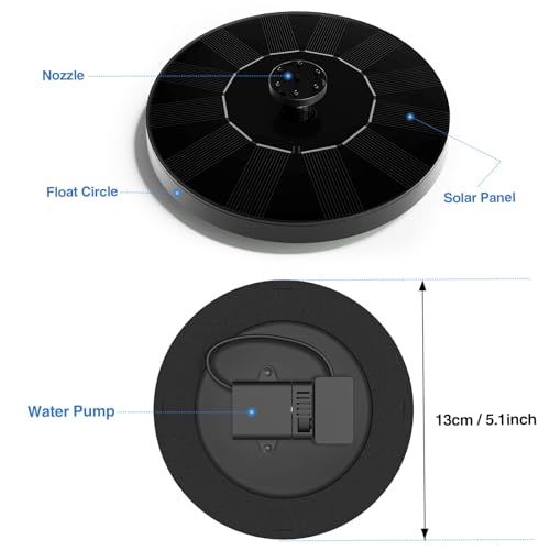 AUTGA Solar Fountain, Floating Solar Powered Water Fountain Pump for Bird Bath, Garden, Pond, Pool, Outdoor (1W) - Image 4