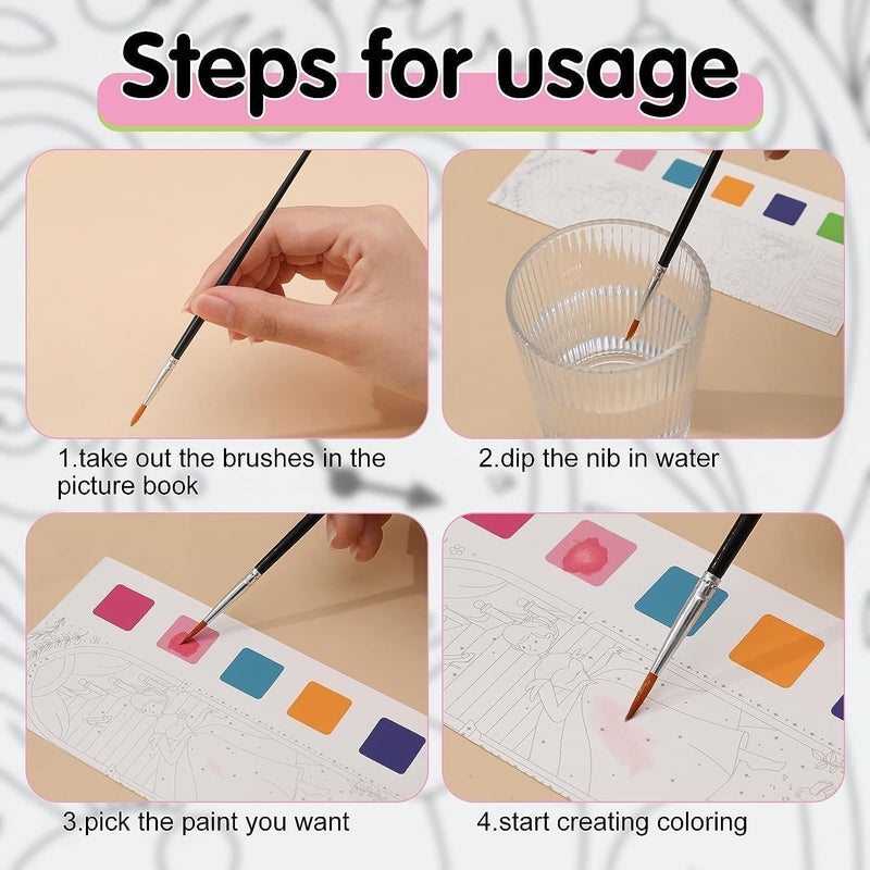 InfiSoul Pocket Watercolor Book for Kids Activity Coloring Books Watercolor Painting Books with 1 Paint Brush 20 Sheets Per Book Gift for Students Creativity (2) - Image 5