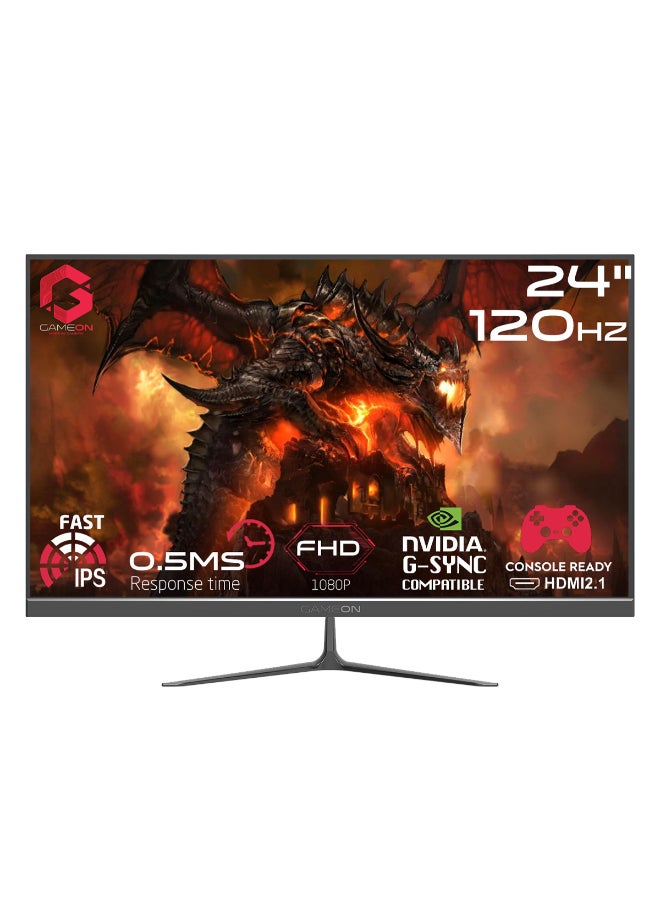 24 Inch FHD IPS Gaming Monitor 1920x1080 120Hz 0.5ms MPRT HDR FreeSync G-Sync Compatible HDMI 2.1 Built-in Speakers PC & Console Ready Black