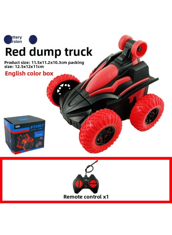 Generic Direct Simulation Remote Control Sports Car Children's Electric Toy Car Charging Car Off-road Jeep Four-way Model-Color:[Red-Battery Edition] Four-way-tipping Bucket Stunt Car (English Color Box) 248g  - Image 1