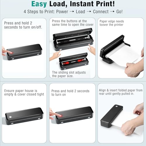 PEDOOLO Portable Printer Wireless for Travel, Inkless Thermal Printer Supports 8.5 x 11 Inch Thermal Paper, Bluetooth Compatible with iOS, Android, Laptop Includes 2 Rolls & 10 Sheets of Paper Kit - Image 3