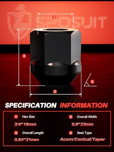 Sposuit M14x1.5 Lug Nuts - Replacement for 2005-2024 Dodge Charger, 2008-2023 Challenger, 2011-2024 Durango, 2004-2009 Magnum - Open End Black Lug Nut(20 Pcs) - Image 2