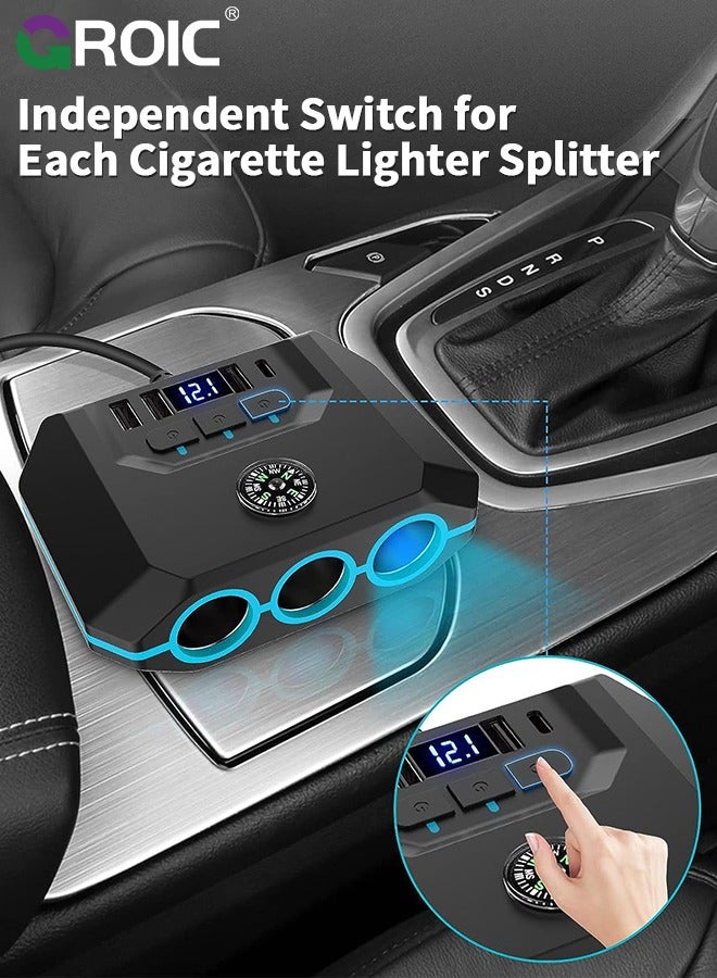 GROIC 7 in 1 Car Charger 3 Scoket 120W, BUVAYE Lighter Splitter Adapter 4 USB Ports with Separate Switch LED Voltage Display, 24V/12V Car Charger Plug for All Car Devices  - Image 4