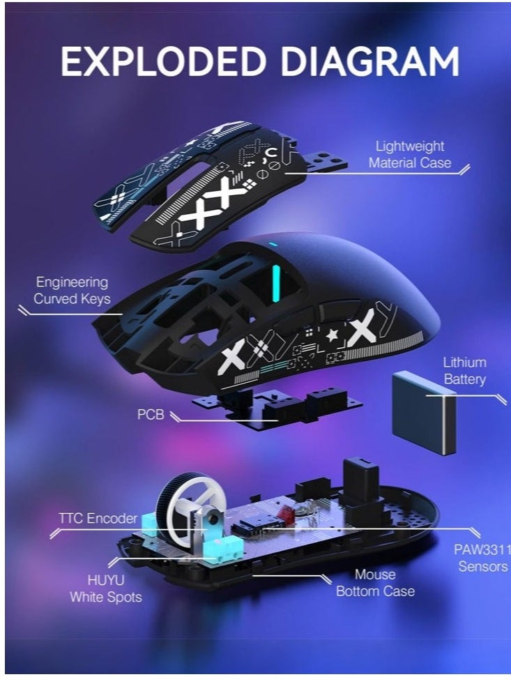 Attack Shark - X11 Tri-mode Bluetooth Wireless Gaming Mouse with with Magnetic Charging Dock, Lightweight Anti Slip Mouse, PixArt PAW3311 Sensor, 22K DPI, BT/2.4Ghz/Wired, for PC/MAC - Image 1