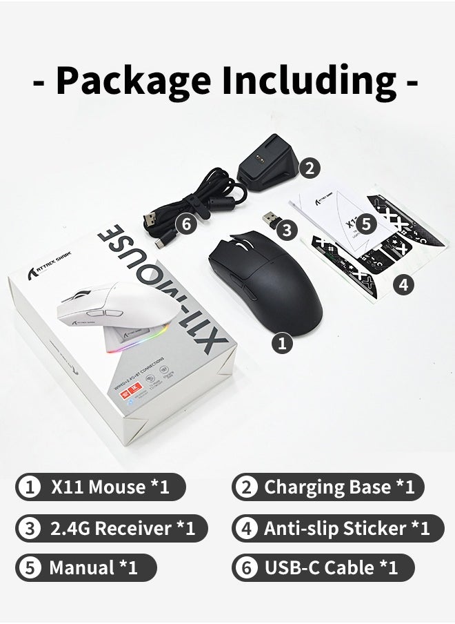 Attack Shark - X11 Tri-mode Bluetooth Wireless Gaming Mouse with with Magnetic Charging Dock, Lightweight Anti Slip Mouse, PixArt PAW3311 Sensor, 22K DPI, BT/2.4Ghz/Wired, for PC/MAC - Image 1