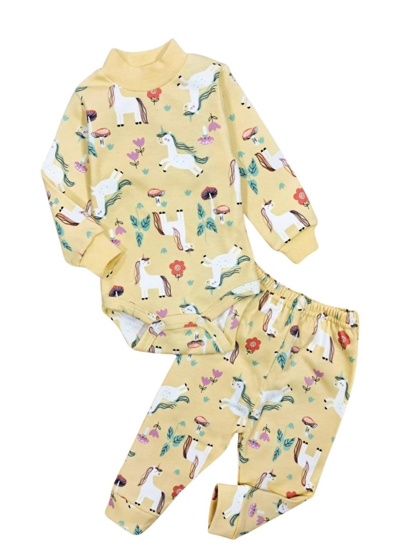 Rand Baby Winter Cotton Fleece Long Sleeve Bodysuit and Pants Pajama Set for Baby  - Image 2