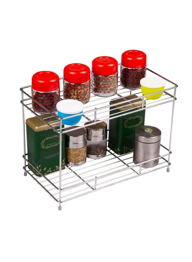12For Collection Big Size 2 Layer Stainless Steel Spice Rack - Modular Storage Rack - 2Pcs Expandable Dish Rack Shelves for Kitchen Countertop, Step Shelf - Image 4