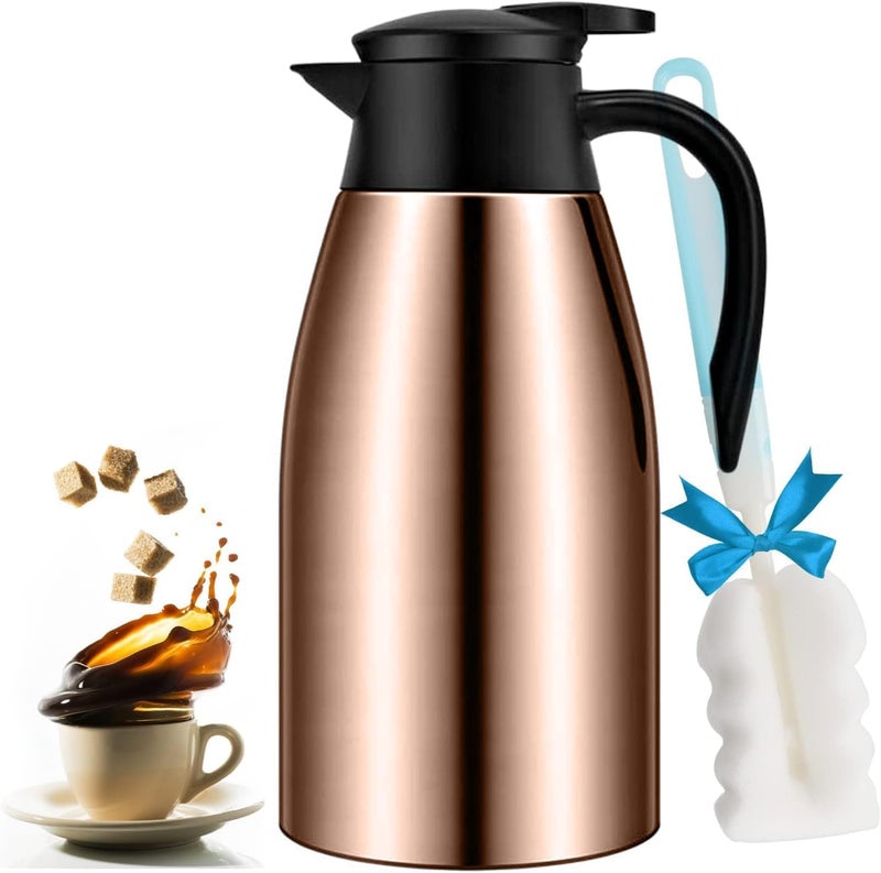 GearRoot 68oz Thermal Coffee Carafe, Stainless Steel Coffee Carafes for Keeping Hot, Airpot Insulated Tea Pot Dispenser for Hot Water, Tea, Hot Beverage - Keep 12 Hours Hot, 24 Hours Cold, Champagne Gold - Image 1