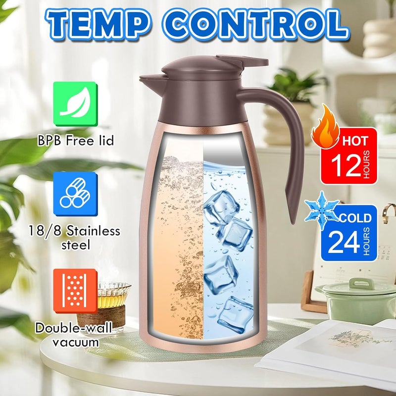 GearRoot 68oz Thermal Coffee Carafe, Stainless Steel Coffee Carafes for Keeping Hot, Airpot Insulated Tea Pot Dispenser for Hot Water, Tea, Hot Beverage - Keep 12 Hours Hot, 24 Hours Cold, Champagne Gold - Image 3