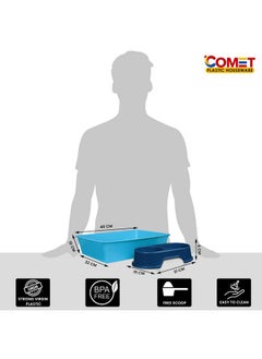 Comet Plastics Cat Litter Tray With Free Scoop And Dual Pet Bowl | Suitable For All Adult Cats & Kittens| Bpa Free | Cat Food Bowl -375Ml X 2 | Green | Tray-40Cm X 32Cm X 10Cm (Blue)  - Image 5
