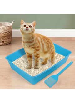 Comet Plastics Cat Litter Tray With Free Scoop And Dual Pet Bowl | Suitable For All Adult Cats & Kittens| Bpa Free | Cat Food Bowl -375Ml X 2 | Green | Tray-40Cm X 32Cm X 10Cm (Blue)  - Image 3