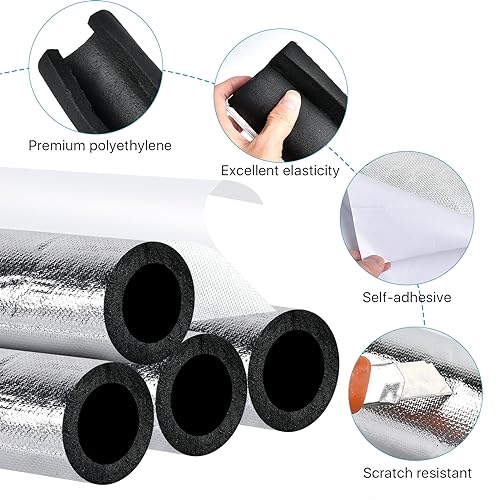 Worldity 4 Pack Insulation Tubes 2 Inch, Pre-Slit Self-Adhesive Insulation Wrap, Highly Insulated for Copper Pipe, AC Line, Sprinkler (20mm Thick) - Image 3