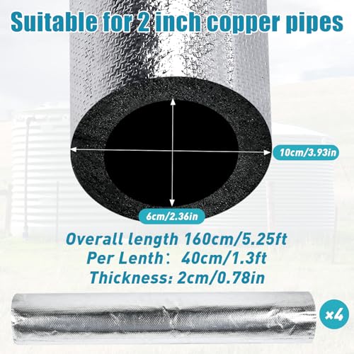 Worldity 4 Pack Insulation Tubes 2 Inch, Pre-Slit Self-Adhesive Insulation Wrap, Highly Insulated for Copper Pipe, AC Line, Sprinkler (20mm Thick) - Image 2