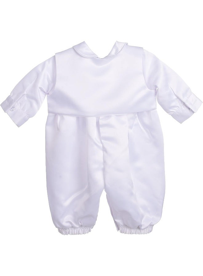 Dressy Daisy Dressy Daisy Infant Baby Boy Christening Baptism Outfit Satin Romper Bodysuit Set with Bonnet Hat Size 0-18 Months, White  - Image 3