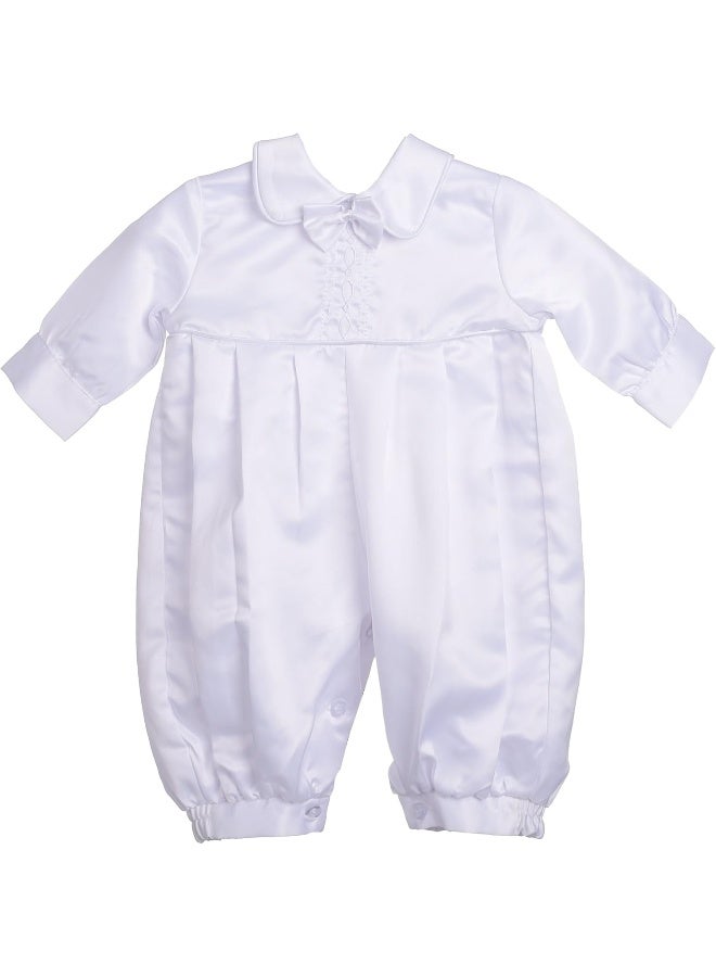 Dressy Daisy Dressy Daisy Infant Baby Boy Christening Baptism Outfit Satin Romper Bodysuit Set with Bonnet Hat Size 0-18 Months, White  - Image 2
