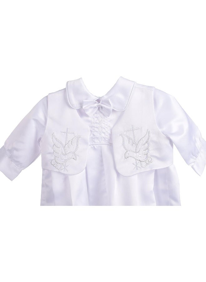 Dressy Daisy Dressy Daisy Infant Baby Boy Christening Baptism Outfit Satin Romper Bodysuit Set with Bonnet Hat Size 0-18 Months, White  - Image 4