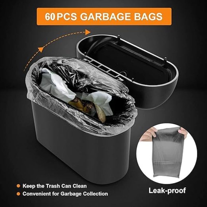 Car Trash Can Bin with Lid and 60pcs Trash Bags Small Car Garbage Can Leakproof Mini Car Accessories Trash Bin Car Dustbin Organizer Container for Car Office Home - Image 5
