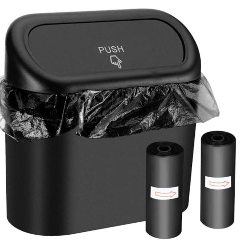 Car Trash Can Bin with Lid and 60pcs Trash Bags Small Car Garbage Can Leakproof Mini Car Accessories Trash Bin Car Dustbin Organizer Container for Car Office Home - Image 1