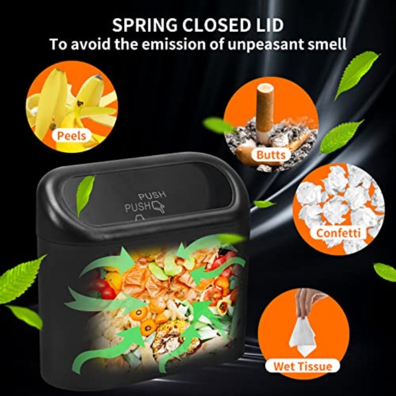 Car Trash Can Bin with Lid and 60pcs Trash Bags Small Car Garbage Can Leakproof Mini Car Accessories Trash Bin Car Dustbin Organizer Container for Car Office Home - Image 3