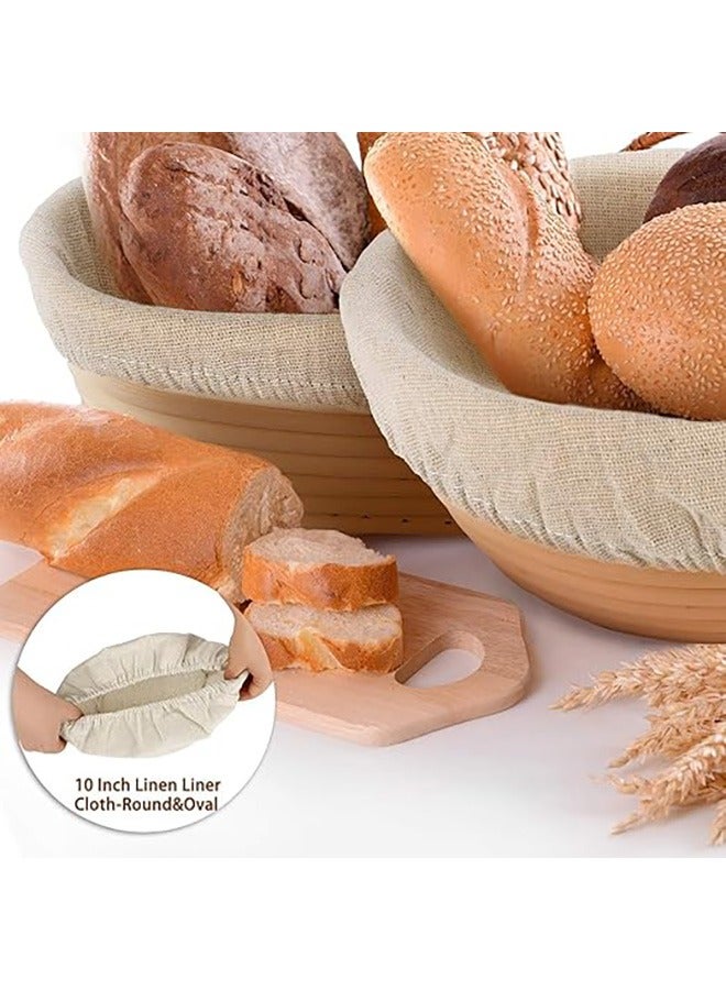 2 Pieces 10 Inch Oval and 2 Pieces 9 Inch Round Bread Proofing Basket Cloth Liner, Round Brotform Liner Oval Natural Rattan Baking Dough Sourdough Baskets Cover - Image 2