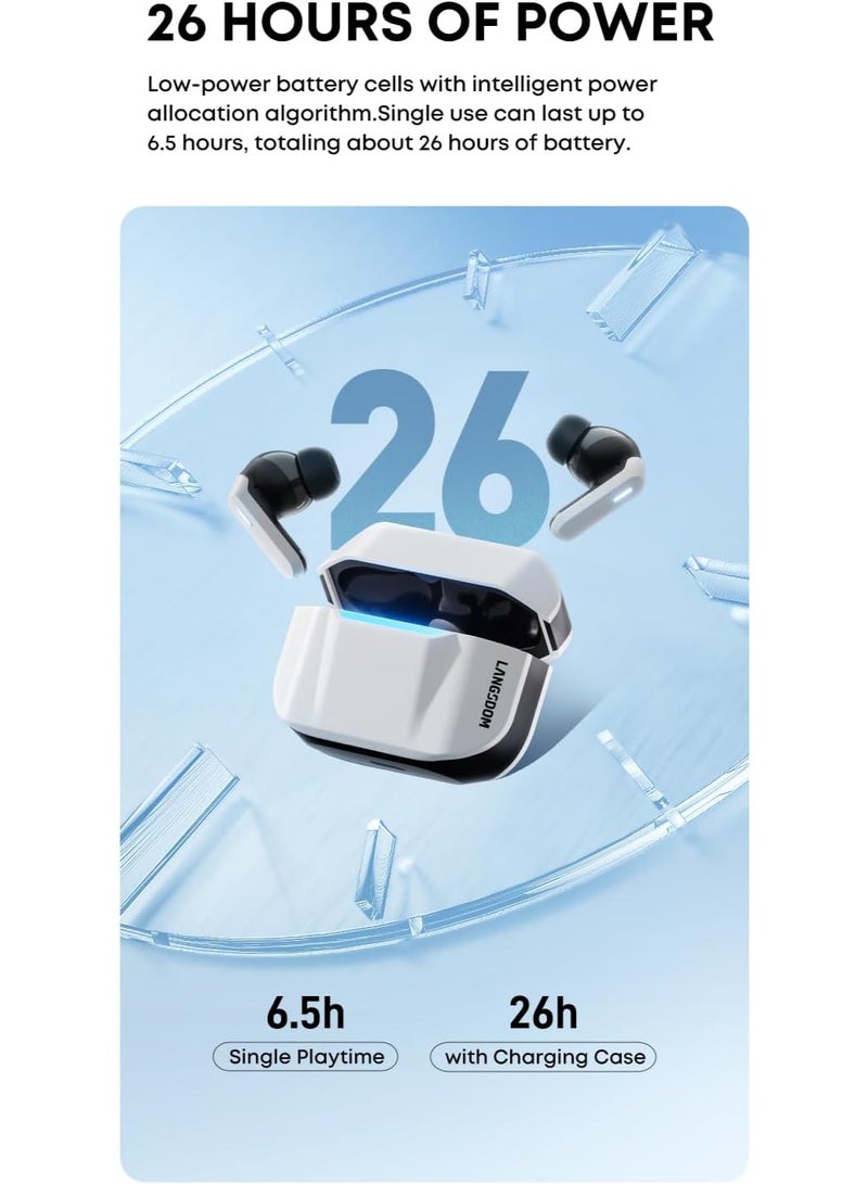 لانجسدام سماعات أذن Zeta TG16 TWS للألعاب، تدعم خاصية إلغاء الضوضاء النشط والمعزز | بلوتوث الإصدار 6.0 | وضعان، زمن استجابة منخفض 45 مللي ثانية | عمر بطارية يصل إلى 26 ساعة مع علبة الشحن | مقاومة للغبار والماء بمعيار IP54 (أبيض) - Image 5