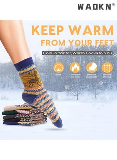 WAOKN Women's Vintage Wool Socks Special Pack, Winter Warm Essential, Soft and Comfy Fit for Feet, Thick Knitted Boots Socks for Women and Men (5 Pairs)  - Image 2
