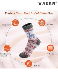 WAOKN Women's Vintage Wool Socks Special Pack, Winter Warm Essential, Soft and Comfy Fit for Feet, Thick Knitted Boots Socks for Women and Men (5 Pairs)  - Image 3