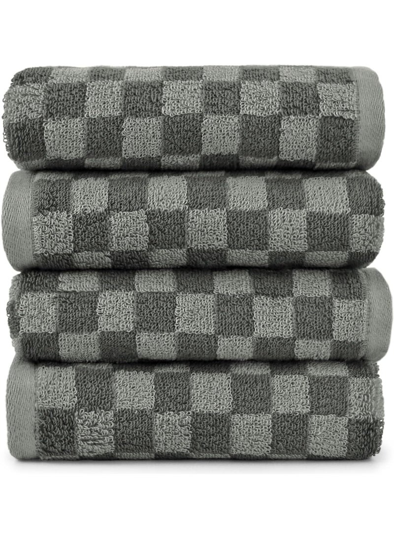 4 مناشف حمام مع المناشف الرمادية، مجموعة مناشف قطنية مربعة النقية، منشفة مجففة فائقة امتصاص المياه بسرعة، للأطفال الذكور والإناث، 29x13 بوصة منشفة خفيفة - Image 1