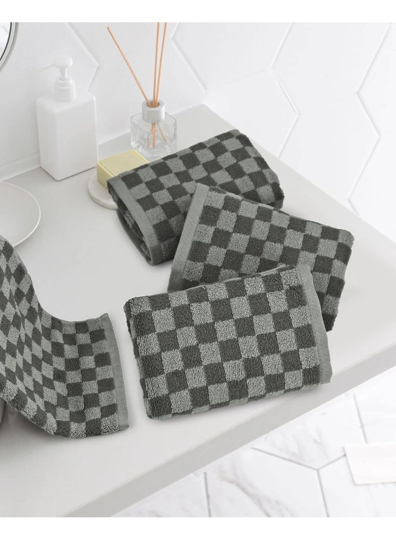 4 مناشف حمام مع المناشف الرمادية، مجموعة مناشف قطنية مربعة النقية، منشفة مجففة فائقة امتصاص المياه بسرعة، للأطفال الذكور والإناث، 29x13 بوصة منشفة خفيفة - Image 3