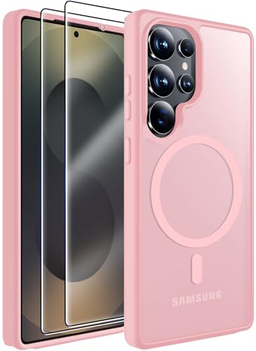 MOZOTER for Samsung Galaxy S25 Ultra Case with Magnetic,[Compatible with MagSafe][2*Screen Protector][12Ft Military Dropproof] Translucent Anti-Slip Back Slim Shockproof Case for S25 Ultra-Pink - Image 1