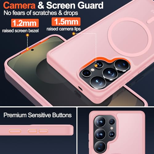 MOZOTER for Samsung Galaxy S25 Ultra Case with Magnetic,[Compatible with MagSafe][2*Screen Protector][12Ft Military Dropproof] Translucent Anti-Slip Back Slim Shockproof Case for S25 Ultra-Pink - Image 4