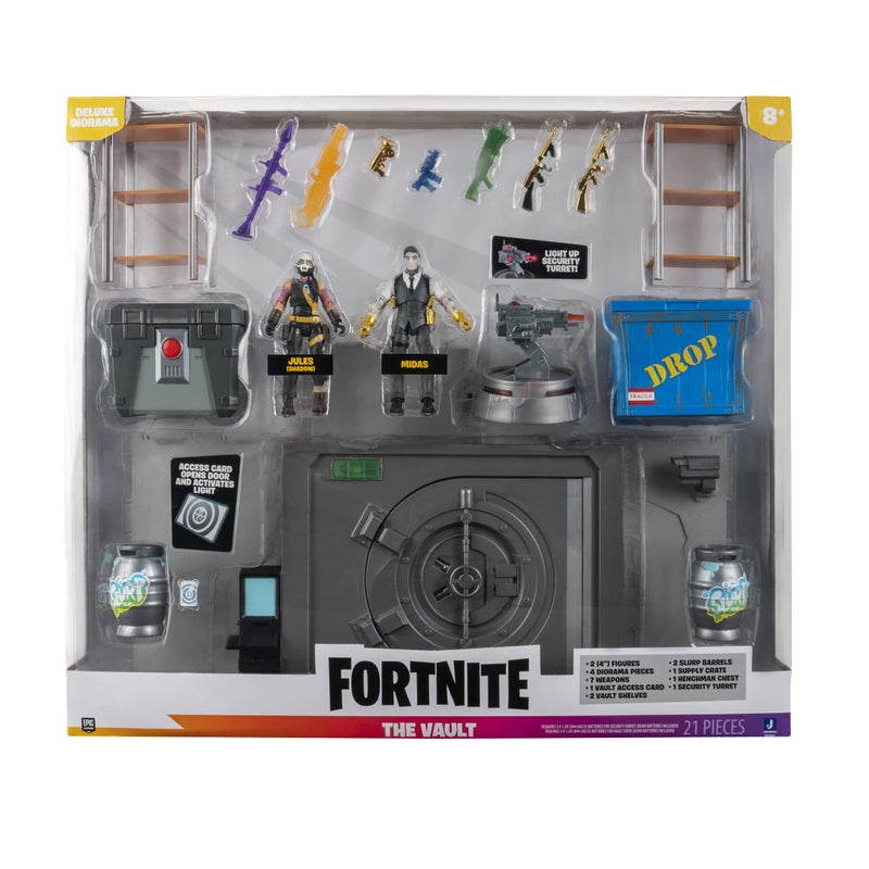 FORTNITE ديوراما فورتنايت الفاخرة من جازويرز، تشمل 2 (4 بوصة) شخصيات متحركة، مجموعة لعب مع جدار قابل للكسر، أسلحة، و 21 ملحق. - Image 2