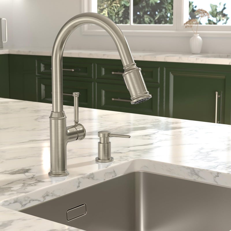 Lava Odoro Soap Dispenser for Kitchen Sink, Modern Brass Built in Countertop Pump Dispenser with 18 Oz Refillable Bottle, Kitchen Soap and Lotion Dispenser Spot-Free, Brushed Nickel, KSD-21 - Image 2