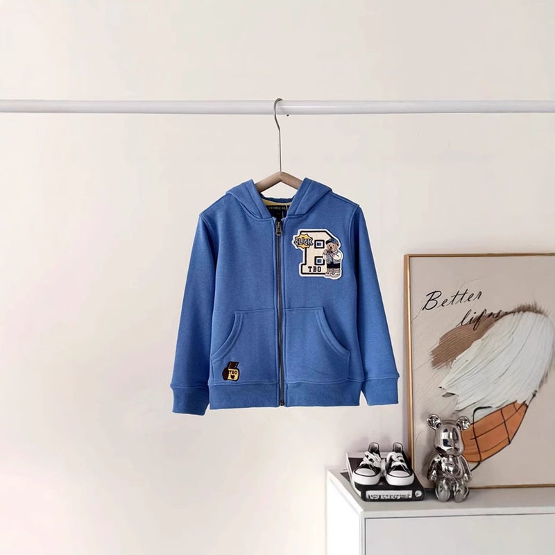 Spring Boys And Girls 2 Color Embroidered Letter Zip Hooded Coat Ttmz256395N-00 - Image 4