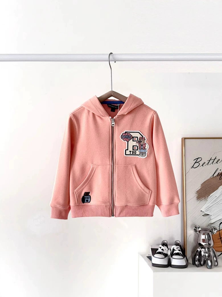 Spring Boys And Girls 2 Color Embroidered Letter Zip Hooded Coat Ttmz256395N-00 - Image 1