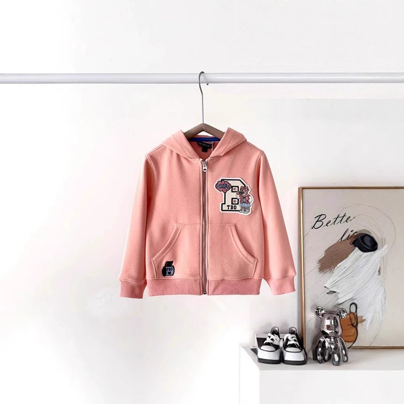 Spring Boys And Girls 2 Color Embroidered Letter Zip Hooded Coat Ttmz256395N-00 - Image 5