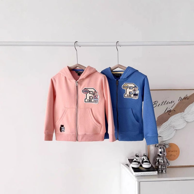 Spring Boys And Girls 2 Color Embroidered Letter Zip Hooded Coat Ttmz256395N-00 - Image 2