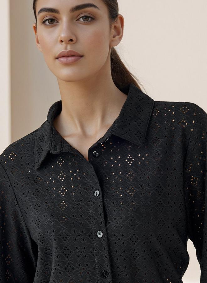 سبلاش فيڤ قميص فيسكوز بقصة عادية بنقش شيفلي وياقة - Image 4