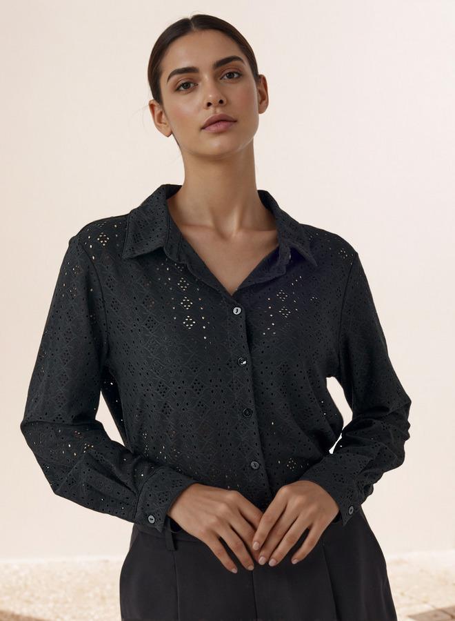 سبلاش فيڤ قميص فيسكوز بقصة عادية بنقش شيفلي وياقة - Image 1