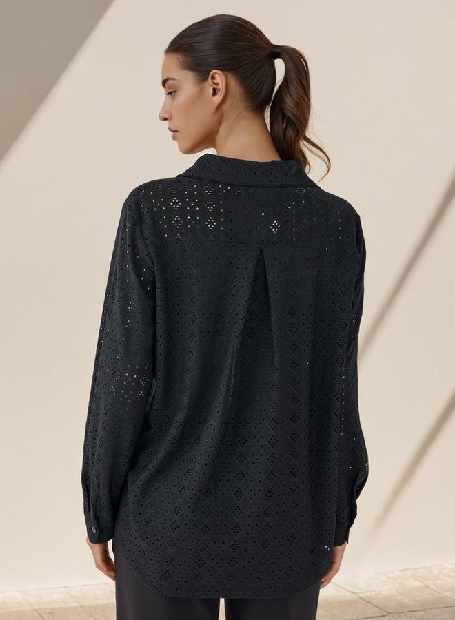 سبلاش فيڤ قميص فيسكوز بقصة عادية بنقش شيفلي وياقة - Image 3